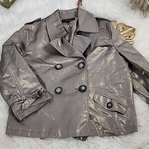 Metallic Gray Pewter Bronze Boxy Coat with Pleated Back Mad Max Moto